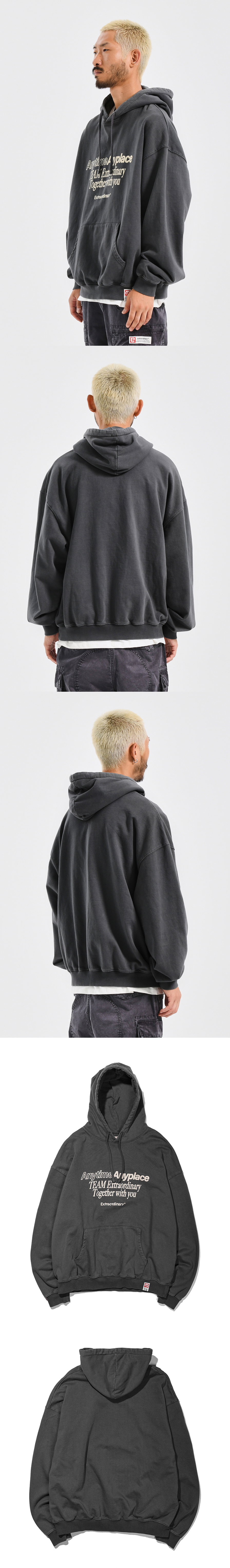 ANYTIME PIGMENT HEAVY HOODIE CHARCOAL
